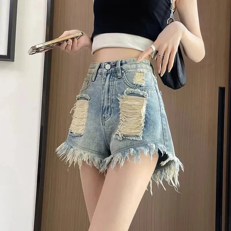 2025 Summer Hole Denim Shorts for Women Vintage Korean Worn Out High Waisted Worn Out Internet Famous A-line Wide Leg Hot Pants
2025 Summer Hole Denim Shorts for Women Vintage Korean Worn Out High Waisted Worn Out Internet Famous A-line Wide Leg Hot Pants