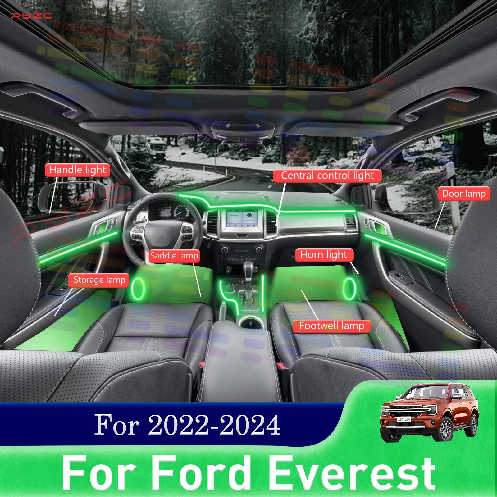 Для Ford Everest на 2022-2024 годы салон автомобиля декоративный окружающий свет RGB 64-цветный светодиодный комплект для установки с замком
Для Ford Everest на 2022-2024 годы салон автомобиля декоративный окружающий свет RGB 64-цветный светодиодный комплект для установки с замком