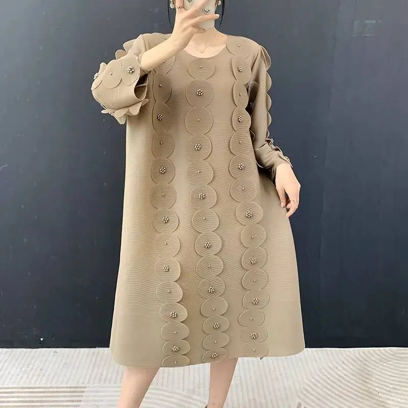 Color O-Neck Solid Over-the-Knee Pleated Women's Dress 3D Applique Beads Long Sleeve Loose Dresses 2026 Summ VWSX
Color O-Neck Solid Over-the-Knee Pleated Women's Dress 3D Applique Beads Long Sleeve Loose Dresses 2026 Summ VWSX