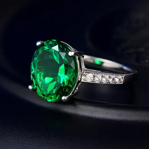 S925 Sterling Silver Women's Ring Adorned with Emerald Colored Carat Stones and Sparkling Tourmaline Gemstones Fashion Jewelry