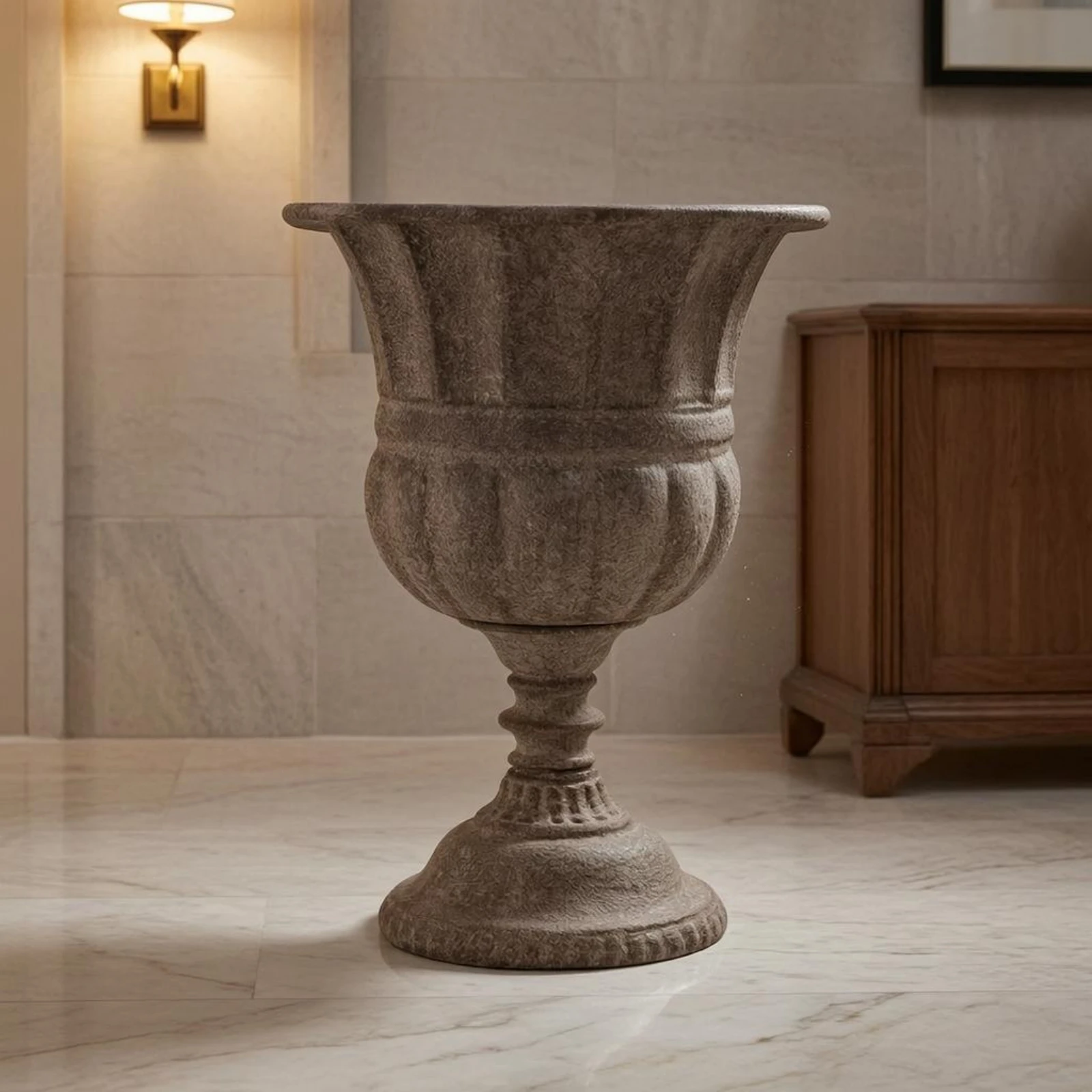 Pedestal Urn Planter Carved Panels Decorative Urn Planter Ribbed Band Flared Rim
Pedestal Urn Planter Carved Panels Decorative Urn Planter Ribbed Band Flared Rim