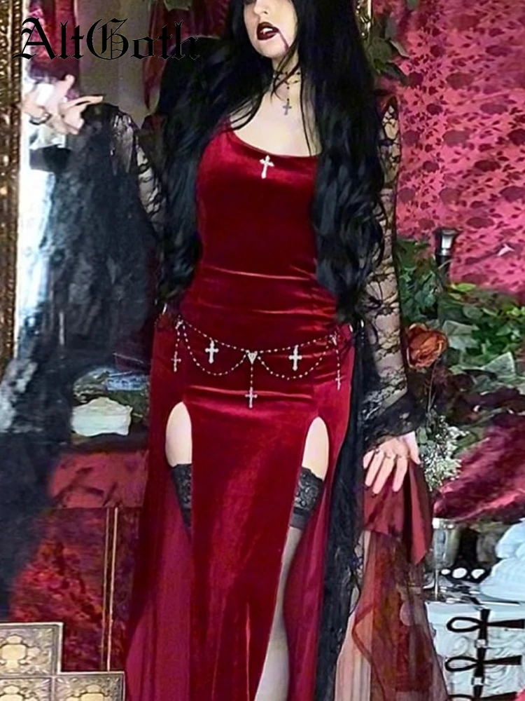 AltGoth Halloween Dark Gothic Party Dress Women Vintage Aesthetic Fairycore Grunge Lace Flare Sleeve Split Dress Cosplay Outfits
AltGoth Halloween Dark Gothic Party Dress Women Vintage Aesthetic Fairycore Grunge Lace Flare Sleeve Split Dress Cosplay Outfits