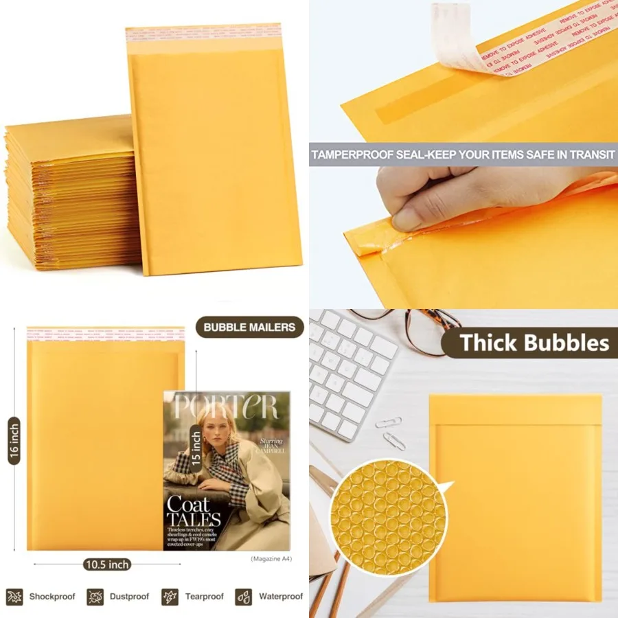 Kraft Bubble Mailers 10.5x16 Inch 25 Pack Usable Size 10.5x15 Yellow Padded Envelopes #5 Large Mailing Packages Self Sealing Te
Kraft Bubble Mailers 10.5x16 Inch 25 Pack Usable Size 10.5x15 Yellow Padded Envelopes #5 Large Mailing Packages Self Sealing Te