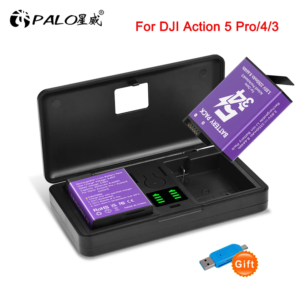 PALO 2250mAh Battery for DJI Osmo Action 4 Battery+LCD Dual Charging Box for DJI Action 3 Action 4 Sports Camera Accessories
PALO 2250mAh Battery for DJI Osmo Action 4 Battery+LCD Dual Charging Box for DJI Action 3 Action 4 Sports Camera Accessories