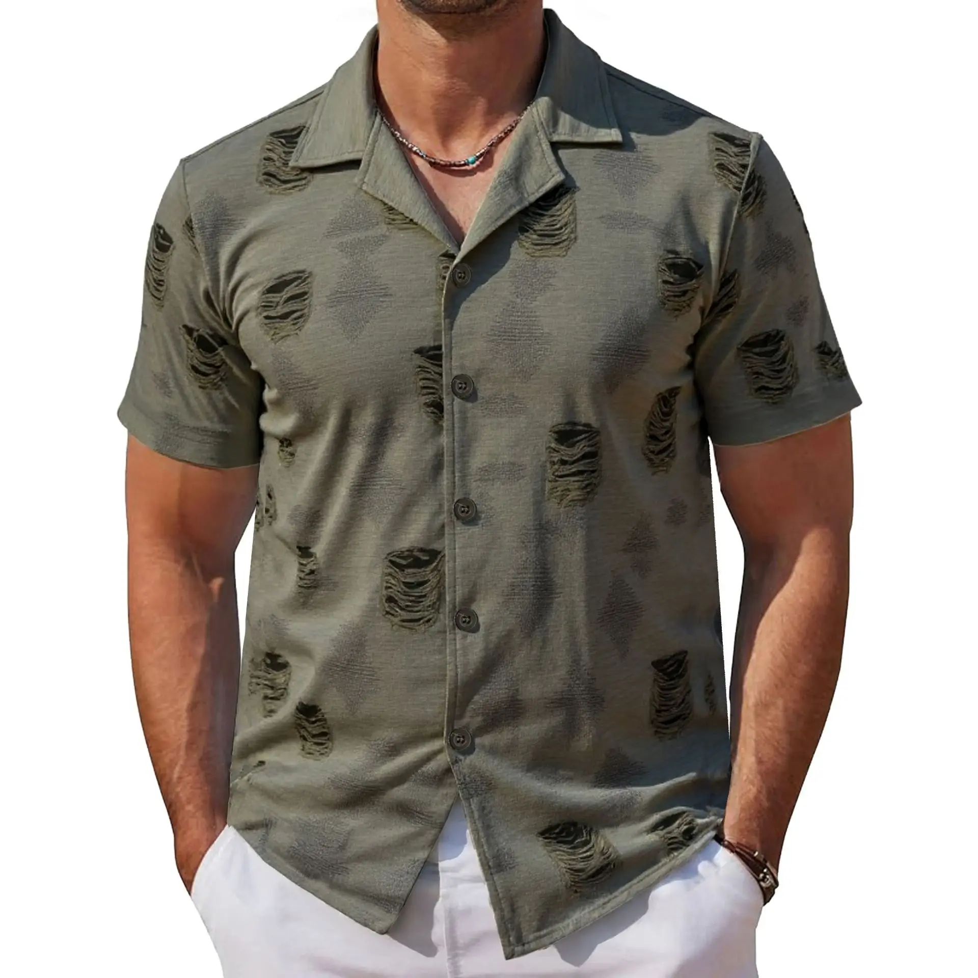 Japanese Style Vintage New Fashion Men's Army Green Casual Daily Simple Basic Short Sleeve Cuban Collar Shirts Male Hole Clothes
Japanese Style Vintage New Fashion Men's Army Green Casual Daily Simple Basic Short Sleeve Cuban Collar Shirts Male Hole Clothes
