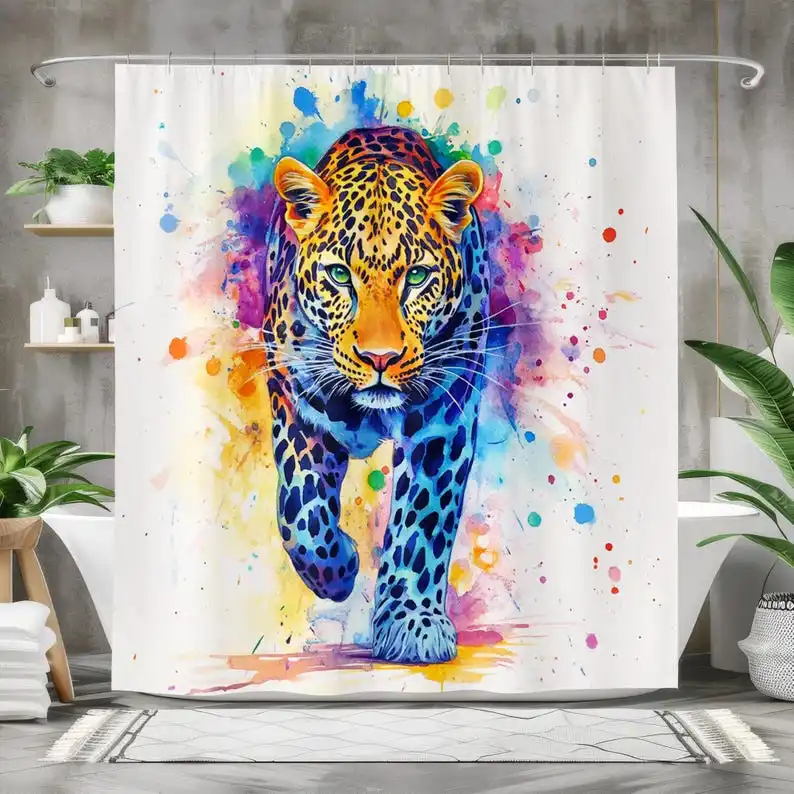 Colorful Leopard Bath Curtain - Animal Bathroom Decor - Waterproof Fabric Shower Curtain - Vibrant Watercolor Wildlife Design
Colorful Leopard Bath Curtain - Animal Bathroom Decor - Waterproof Fabric Shower Curtain - Vibrant Watercolor Wildlife Design