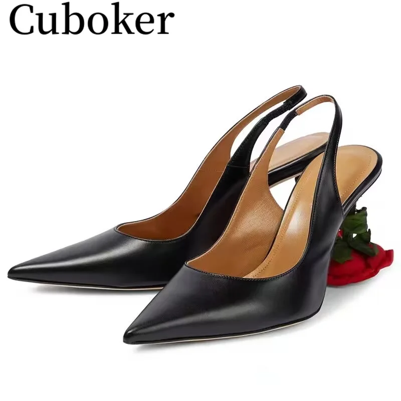 Rose Flower Heels Wedding Pumps Pointy Toe Black Leather Sandals High Heels Slingbacks Summer Sexy Party Dress Shoes for Women
Rose Flower Heels Wedding Pumps Pointy Toe Black Leather Sandals High Heels Slingbacks Summer Sexy Party Dress Shoes for Women