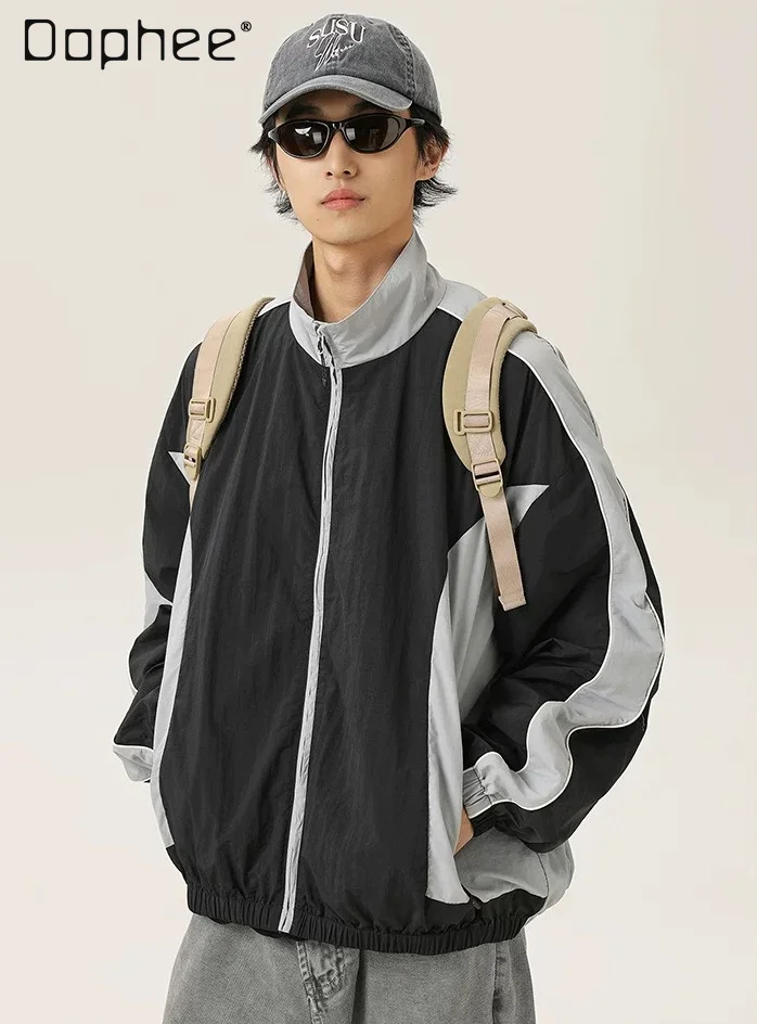 Spring Autumn Japanese Retro Style Men Brown Black Cyan Color Block Stand Collar Thin Loose Casual Daily Sports Jacket
Spring Autumn Japanese Retro Style Men Brown Black Cyan Color Block Stand Collar Thin Loose Casual Daily Sports Jacket