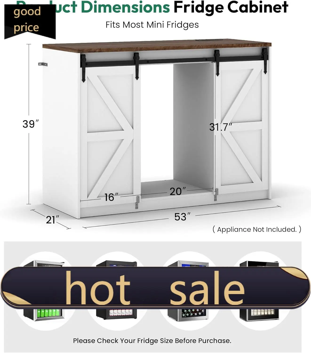 Coffee Bar Cabinet with Storage - 53" Farmhouse Coffee Bar with Barn Doors, Mini Fridge Cabinet with Power Outlet for Kitchen Di
Coffee Bar Cabinet with Storage - 53" Farmhouse Coffee Bar with Barn Doors, Mini Fridge Cabinet with Power Outlet for Kitchen Di
