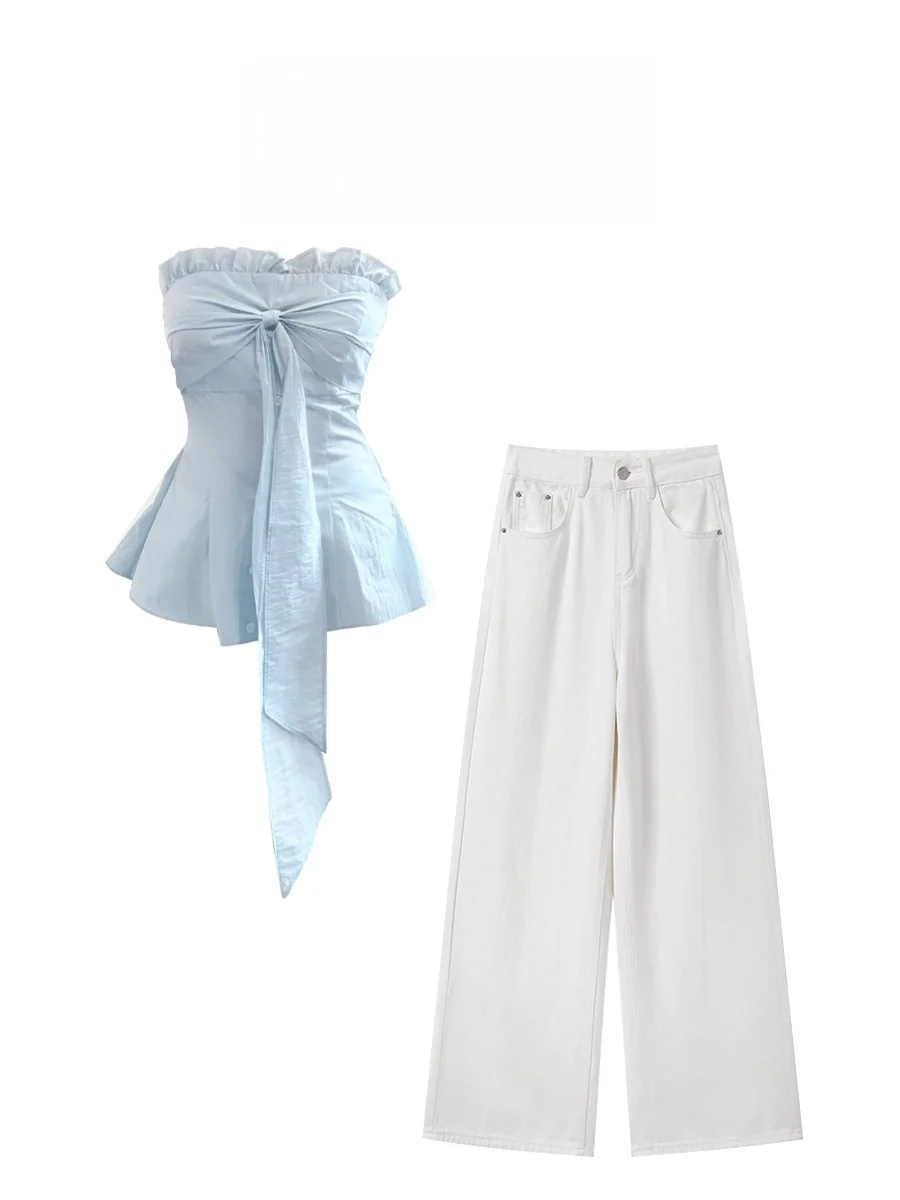 Sweet Style Women's Summer Outfit Set with Wood Grain Sash Tube Top Vest High Waist Draped Wide Leg Pants Fashionable Tw...
Sweet Style Women's Summer Outfit Set with Wood Grain Sash Tube Top Vest High Waist Draped Wide Leg Pants Fashionable Tw...