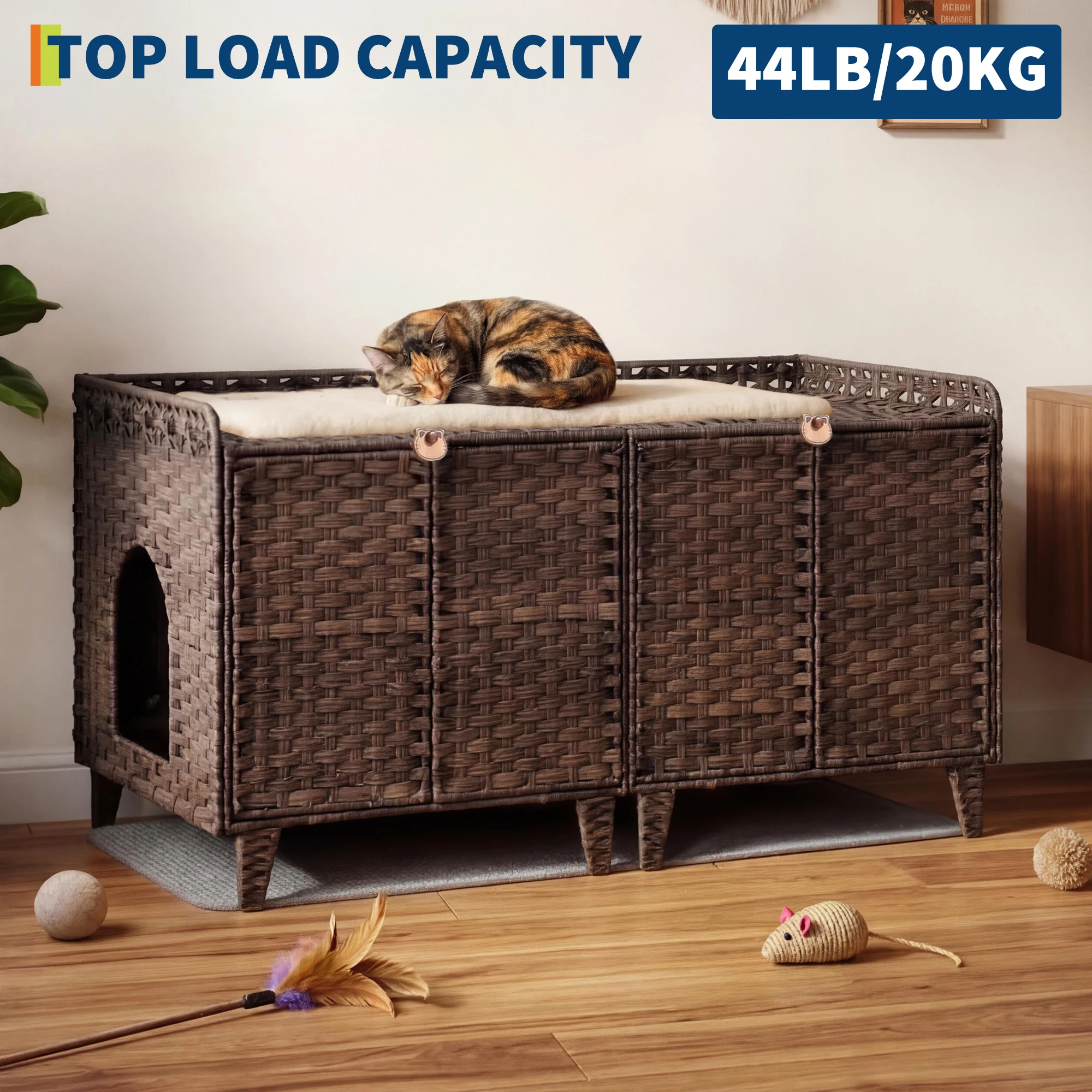 Cat Litter Box Enclosure Furniture, Handwoven Rattan Cat Houses, Hidden Cat Washroom Furniture with Door/Mat, Large Space Cat Houses with S-Shaped Hooks, Living Room, Bedroom
Cat Litter Box Enclosure Furniture, Handwoven Rattan Cat Houses, Hidden Cat Washroom Furniture with Door/Mat, Large Space Cat Houses with S-Shaped Hooks, Living Room, Bedroom