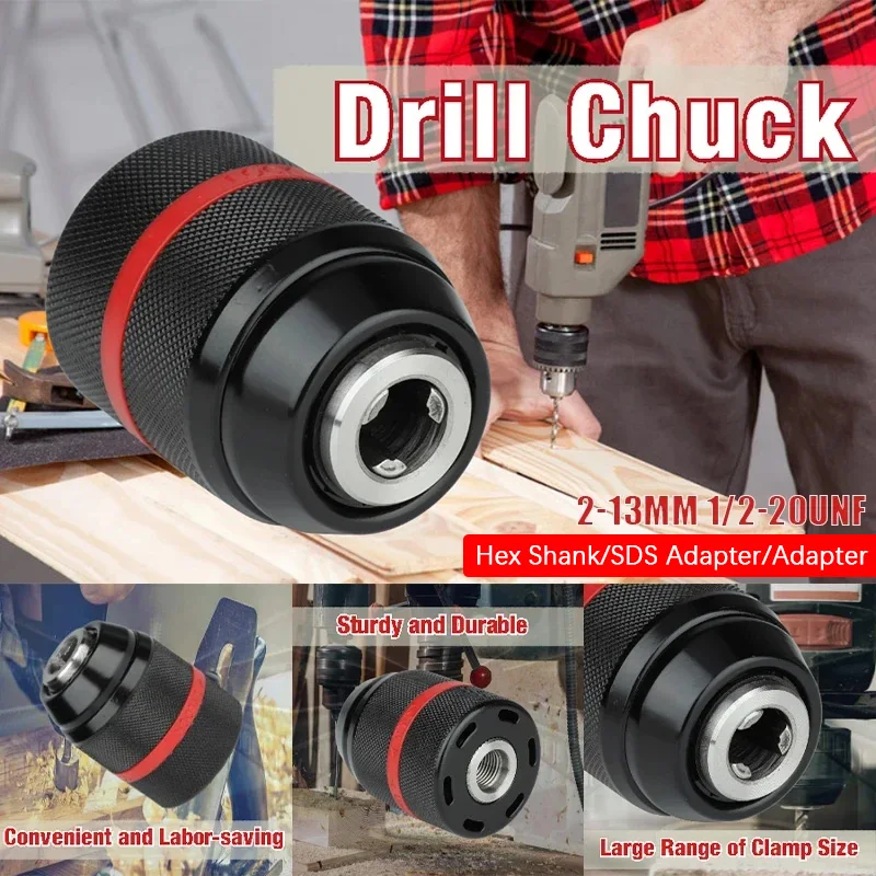 Metal Heavy Duty 1/2-20UNF 13mm Keyless Drill Chuck Hex Shank/SDS/Socket Square Female Adaptor Hardware Tool Professional
Metal Heavy Duty 1/2-20UNF 13mm Keyless Drill Chuck Hex Shank/SDS/Socket Square Female Adaptor Hardware Tool Professional