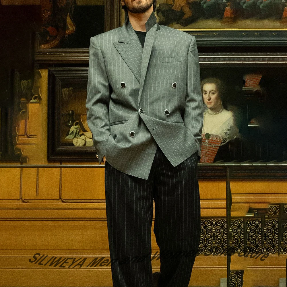 Smart Casual Man Pants Set Pinstripe Double-Breasted Peaked Lapel Blazer 2Piece Suit Daily Tailored Streetwear Stylish Outfit
Smart Casual Man Pants Set Pinstripe Double-Breasted Peaked Lapel Blazer 2Piece Suit Daily Tailored Streetwear Stylish Outfit