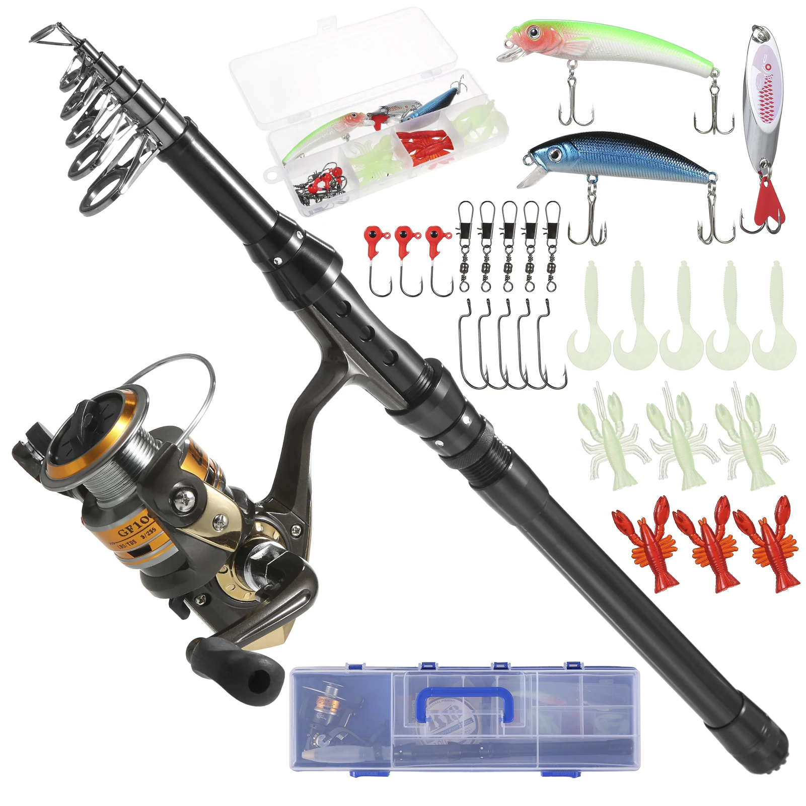 Fishing Rod and Reel Combos Telescopic Fishing Pole w Spinning Reel Combo Kit Fishing Line Lure Hook Swivel Set Fishing Supplies
Fishing Rod and Reel Combos Telescopic Fishing Pole w Spinning Reel Combo Kit Fishing Line Lure Hook Swivel Set Fishing Supplies