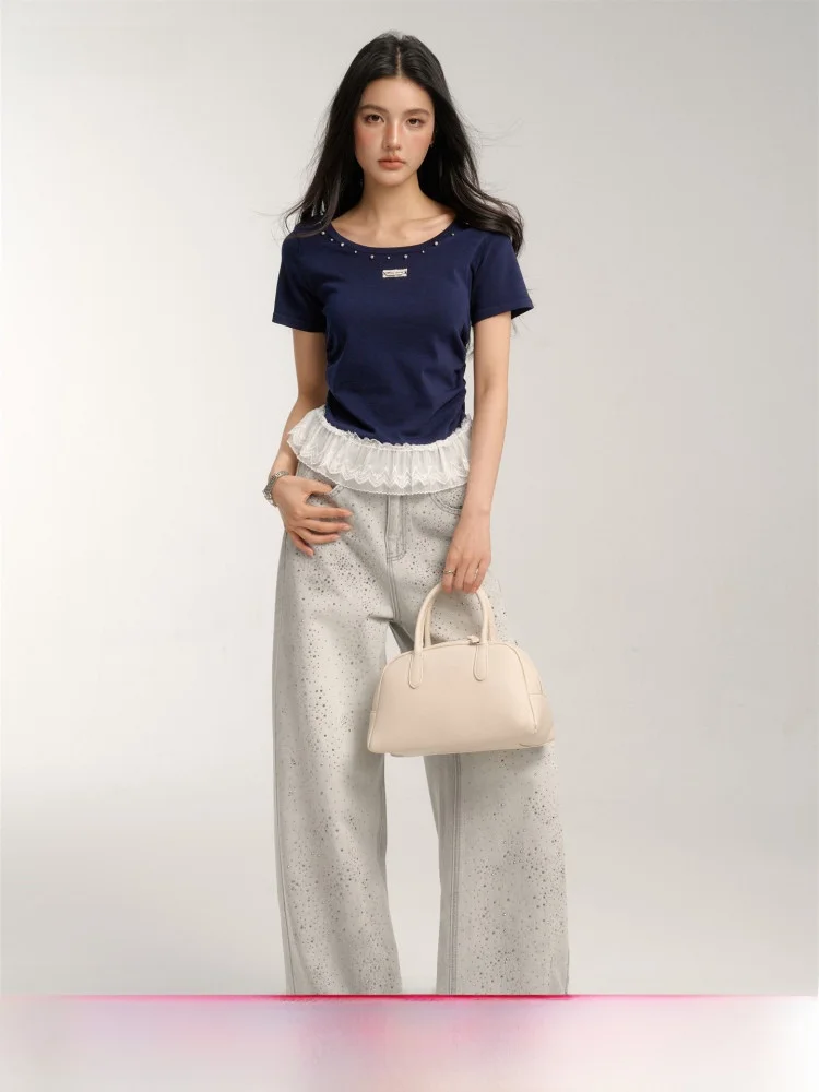 CHILL ZOEY Slim Fit ort Sve T-irt Women's Summer New Sle Waist Cinching Lace Trim Hemline round Ne ort Length
CHILL ZOEY Slim Fit ort Sve T-irt Women's Summer New Sle Waist Cinching Lace Trim Hemline round Ne ort Length