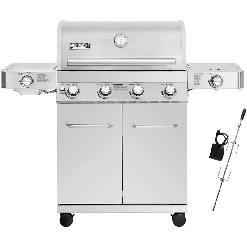 Monument Grills Larger 4-Burner Propane Gas Grills Stainless Steel with Rotisserie Kit(2 Items)
Monument Grills Larger 4-Burner Propane Gas Grills Stainless Steel with Rotisserie Kit(2 Items)