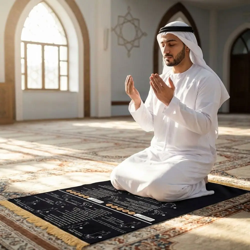 Foldable Step By Step Educational Prayer Mat Visual Instructions Non-Slip Bilingual Guided Prayer Mat Portable
Foldable Step By Step Educational Prayer Mat Visual Instructions Non-Slip Bilingual Guided Prayer Mat Portable