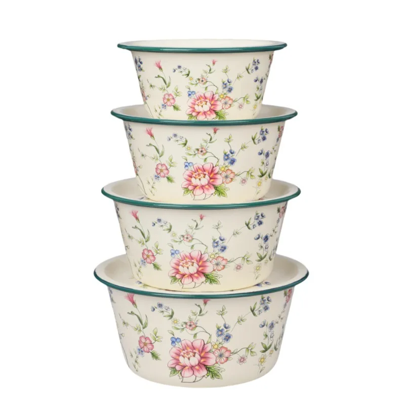 enamel bowl and washbasin, dumpling stuffing basin with lid, deep soup basin, lard basin, mixed vegetable basin.
enamel bowl and washbasin, dumpling stuffing basin with lid, deep soup basin, lard basin, mixed vegetable basin.