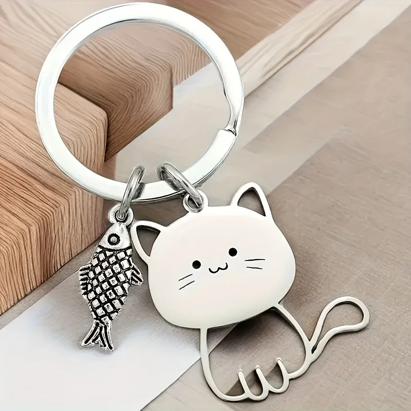 1pc Cute Cat Fish Keychain Silvery Stainless Steel Keyring Backpack Hanging Pendant Bag Charms For Women Daily Use
1pc Cute Cat Fish Keychain Silvery Stainless Steel Keyring Backpack Hanging Pendant Bag Charms For Women Daily Use