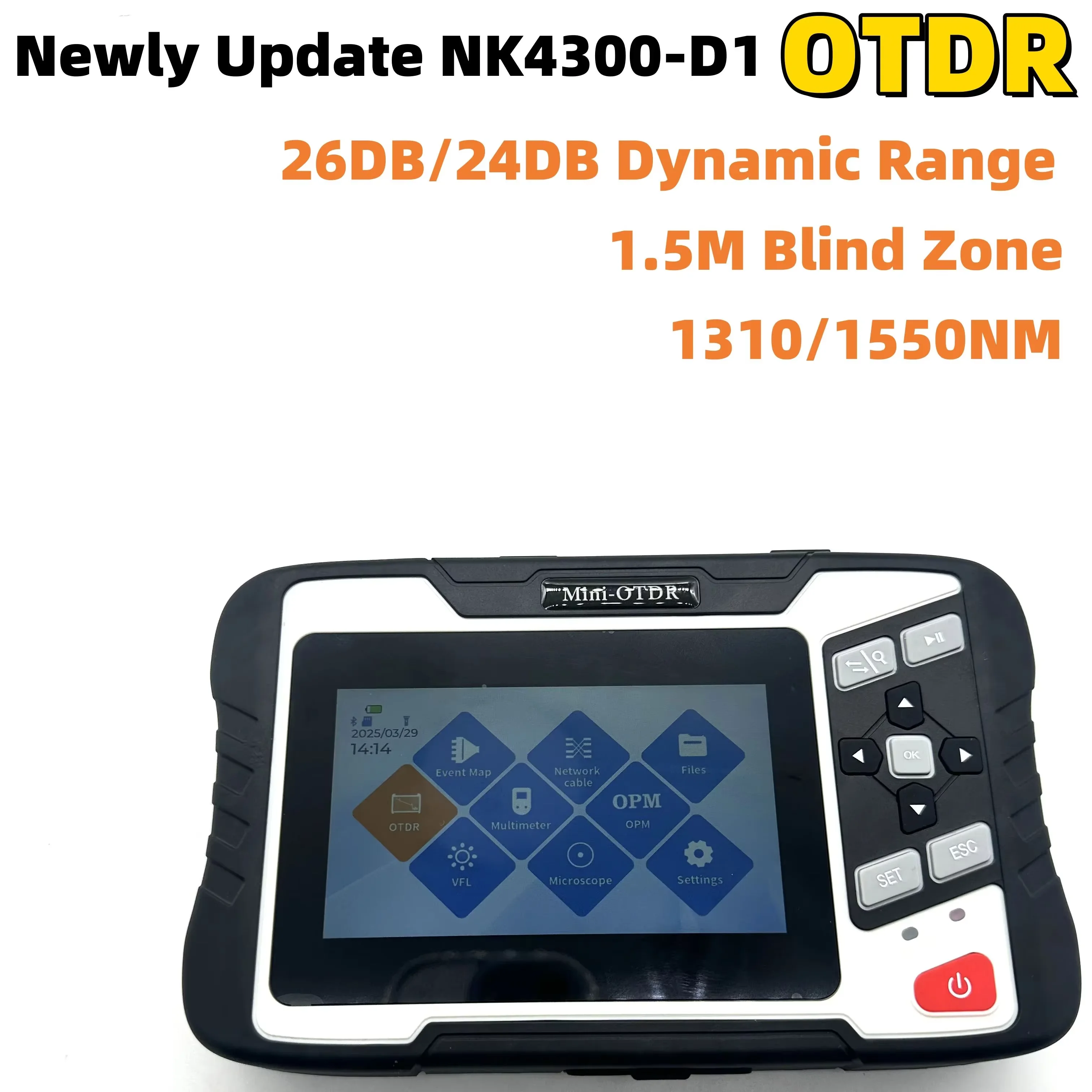 Fiber Optic OTDR Reflectometer NK4300 D1 Touch Screen VFL OLS OPM Event Map Ethernet Cable Tester 1310NM/1550NM 26db/ 24 db
Fiber Optic OTDR Reflectometer NK4300 D1 Touch Screen VFL OLS OPM Event Map Ethernet Cable Tester 1310NM/1550NM 26db/ 24 db