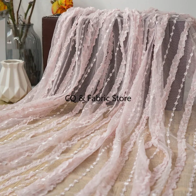Elegant Candy Color Striped Embroidered Mesh Lace Fabric for Wedding Bridal Dress, Soft and Delicate Material Designer Fabric
Elegant Candy Color Striped Embroidered Mesh Lace Fabric for Wedding Bridal Dress, Soft and Delicate Material Designer Fabric