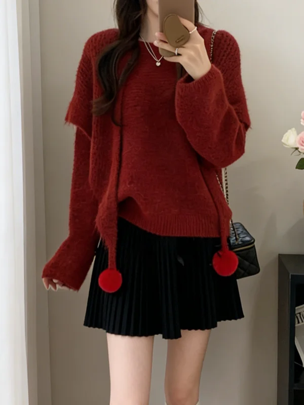 Lucky Year Women's Thickened Lazy Style Knitted Sweater with Shawl Collar Red Ball Design Spring Early Season Casual Top
Lucky Year Women's Thickened Lazy Style Knitted Sweater with Shawl Collar Red Ball Design Spring Early Season Casual Top