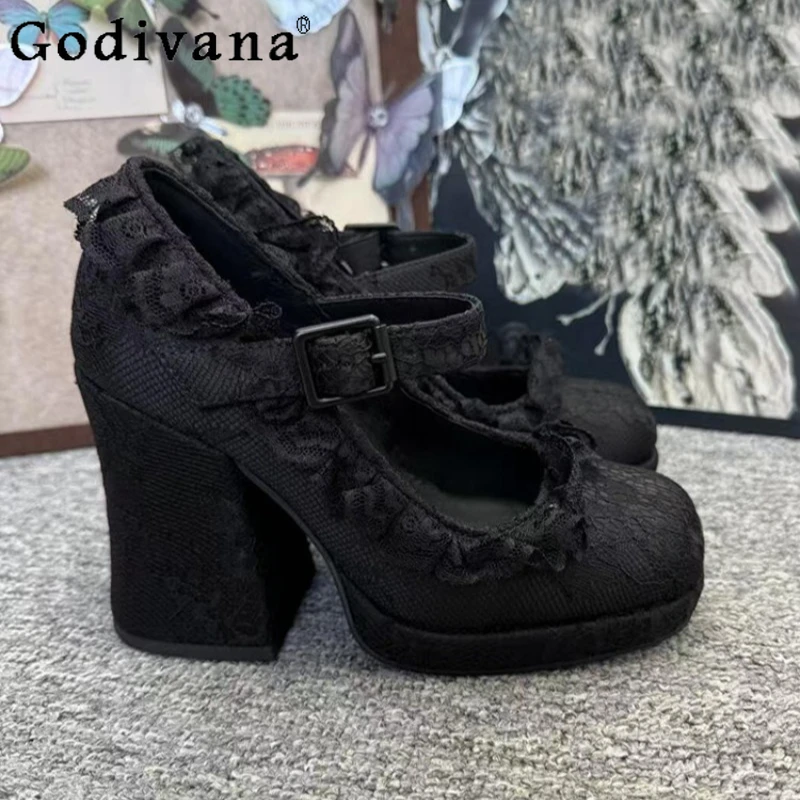 Subculture Style Gothic Lolita Shoes Thick Soled Mary Jane Women's Shoes Lace Black Chunky High Heels Pumps for Ladies
Subculture Style Gothic Lolita Shoes Thick Soled Mary Jane Women's Shoes Lace Black Chunky High Heels Pumps for Ladies