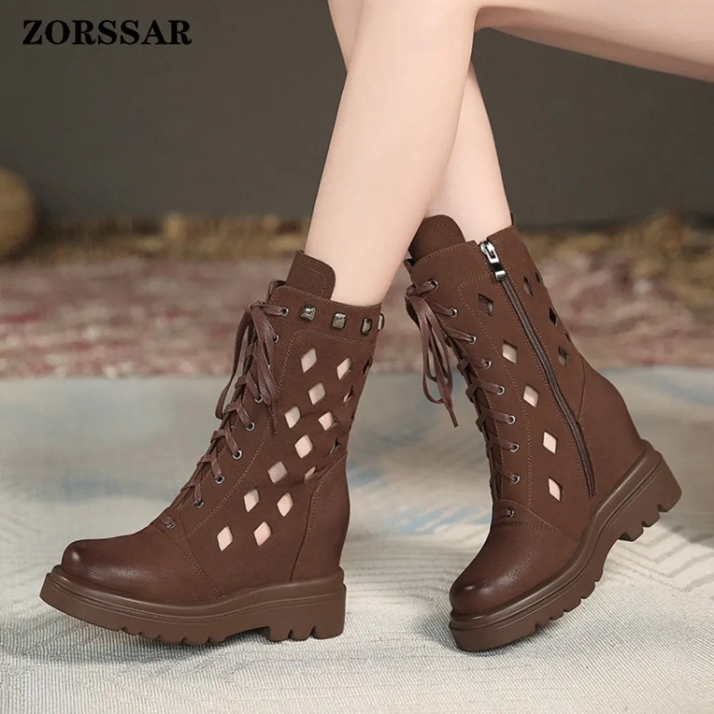 Women's Brown Mid Calf Wedge Boots Summer Hollow Out Studded Lace Up Side Zipper Platform Breathable Retro Fashion Casual Shoes
Women's Brown Mid Calf Wedge Boots Summer Hollow Out Studded Lace Up Side Zipper Platform Breathable Retro Fashion Casual Shoes