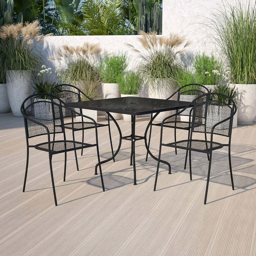 Oia 5-Piece Commercial Grade Steel Patio Table and Chairs Set, Outdoor Dining Set with Square Table and 4 Round Back Chairs, Bl
Oia 5-Piece Commercial Grade Steel Patio Table and Chairs Set, Outdoor Dining Set with Square Table and 4 Round Back Chairs, Bl
