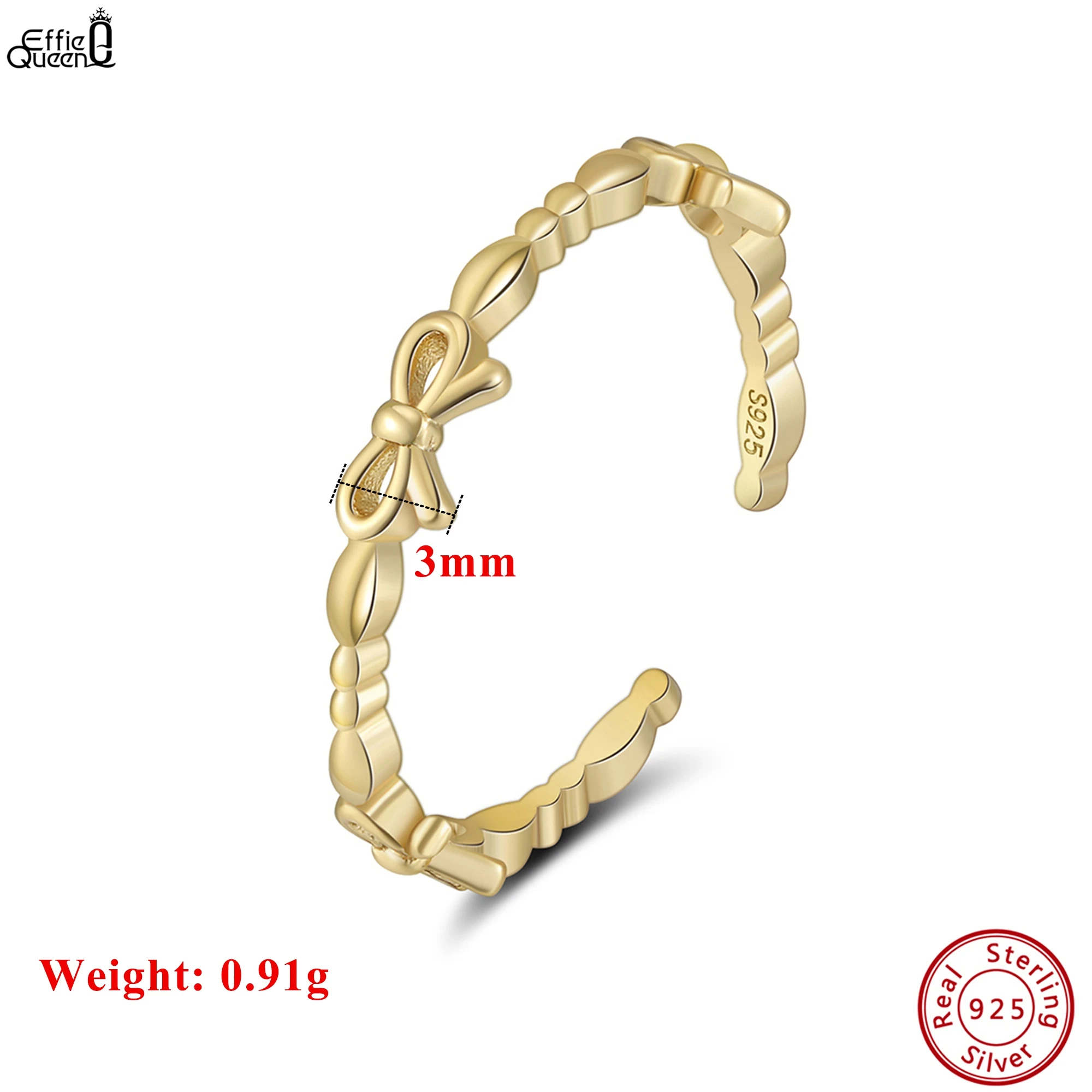 Effie Queen Open Rings 925 Sterling Silver 14K Gold Bow Design Nature Style Finger Ring Women Jewelry Gift for Casual Wear SR331
Effie Queen Open Rings 925 Sterling Silver 14K Gold Bow Design Nature Style Finger Ring Women Jewelry Gift for Casual Wear SR331