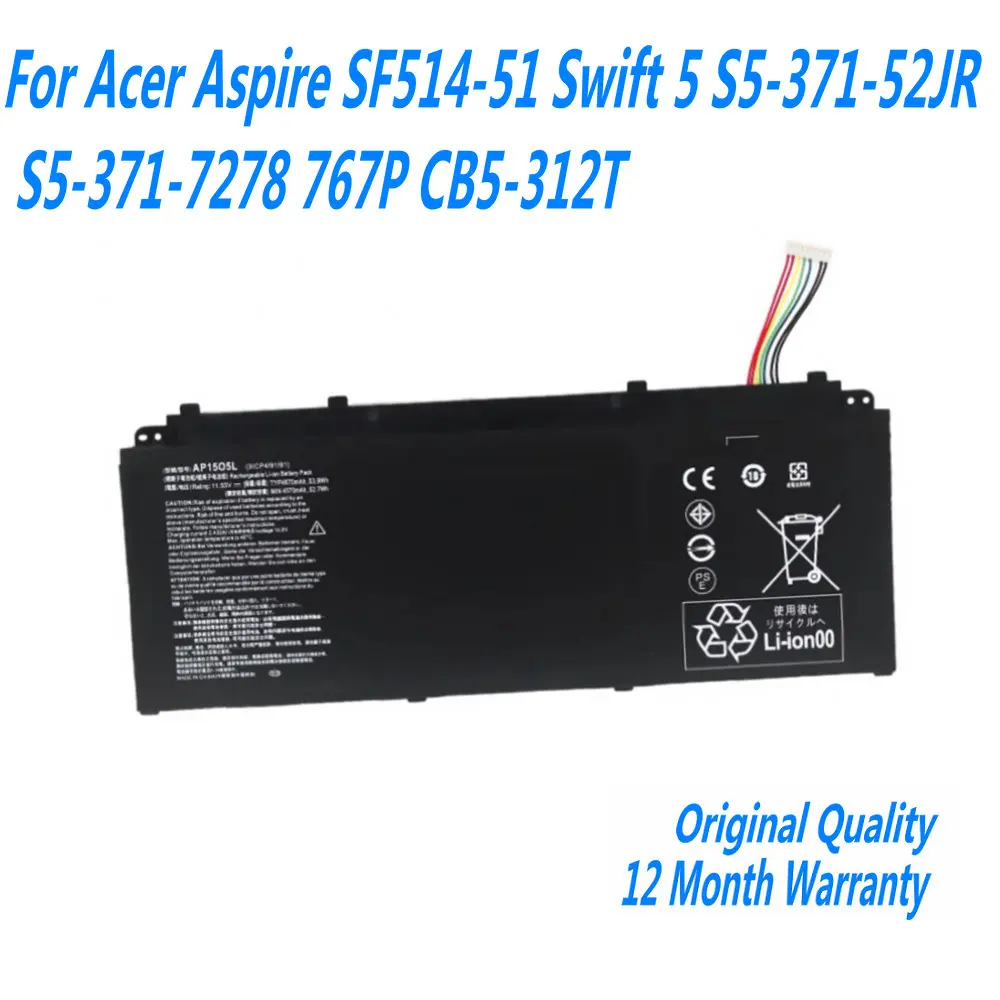 11.55V 53.9Wh 4670mAh AP15O5L Laptop Battery For Acer Aspire SF514-51 SF515-51 Swift 5 S5-371-52JR S5-371-7278 767P CB5-312T
11.55V 53.9Wh 4670mAh AP15O5L Laptop Battery For Acer Aspire SF514-51 SF515-51 Swift 5 S5-371-52JR S5-371-7278 767P CB5-312T