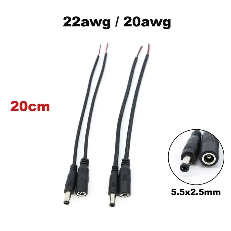 20awg 22awg DC Male female Power Connector Plug cable 5.5MM x 2.5MM 2pin End Wire Supply Repair Cable Extension DC5525 Pigtails
20awg 22awg DC Male female Power Connector Plug cable 5.5MM x 2.5MM 2pin End Wire Supply Repair Cable Extension DC5525 Pigtails