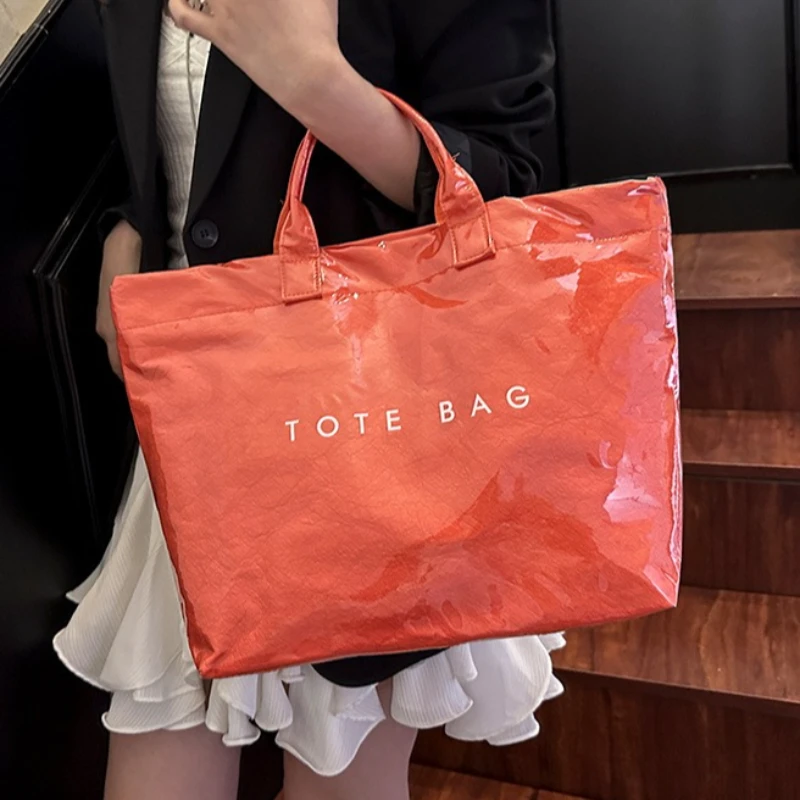 Glossy Waterproof Tote Bag with Letter Print Double Top Handles,Large Capacity Lightweight Portable Handbag for Women Work Daily
Glossy Waterproof Tote Bag with Letter Print Double Top Handles,Large Capacity Lightweight Portable Handbag for Women Work Daily
