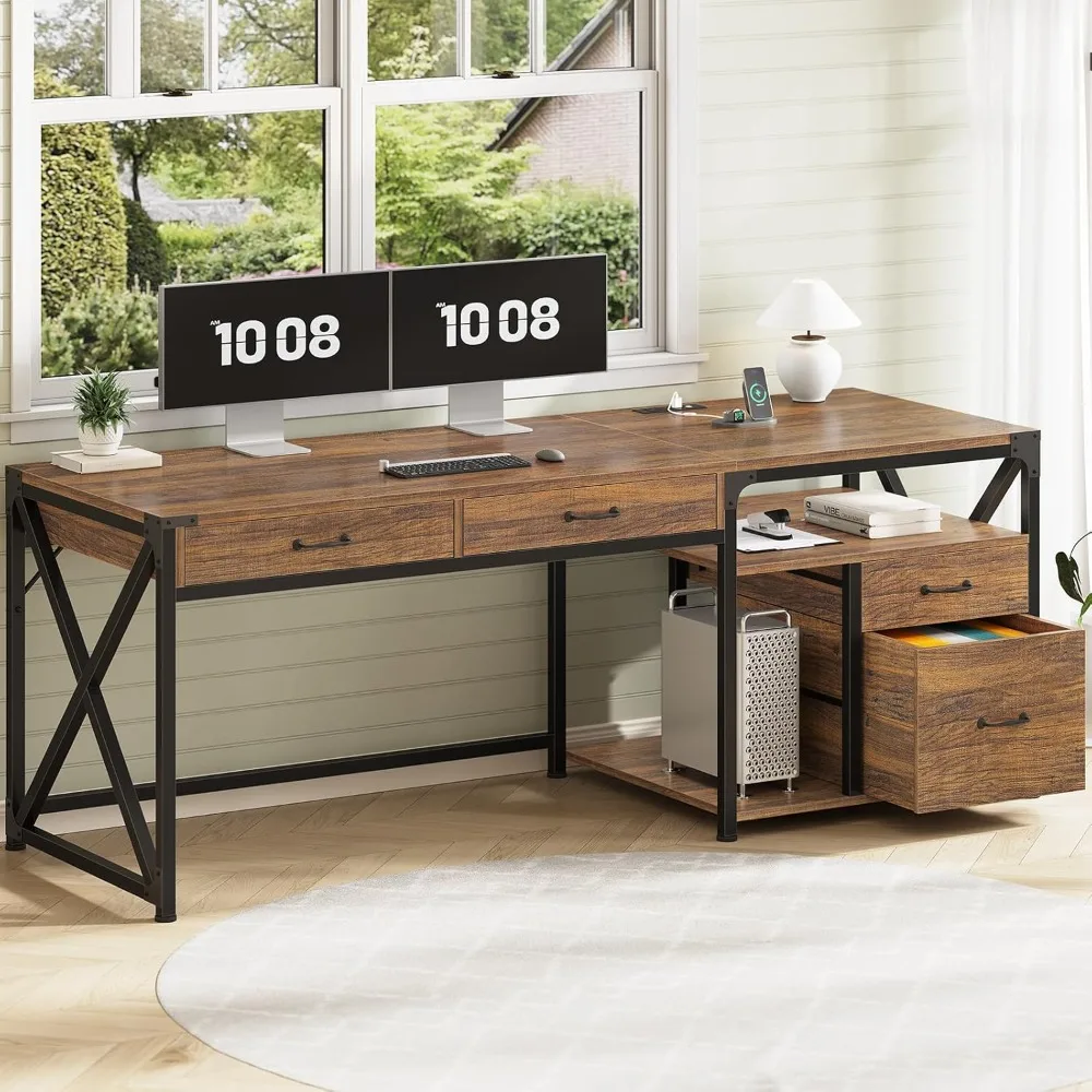 63" Office Desk with 4 Drawers, Computer Desk with File Drawer & Power Outlet, Home Office Desk with Storage Shelves & Printer
63" Office Desk with 4 Drawers, Computer Desk with File Drawer & Power Outlet, Home Office Desk with Storage Shelves & Printer