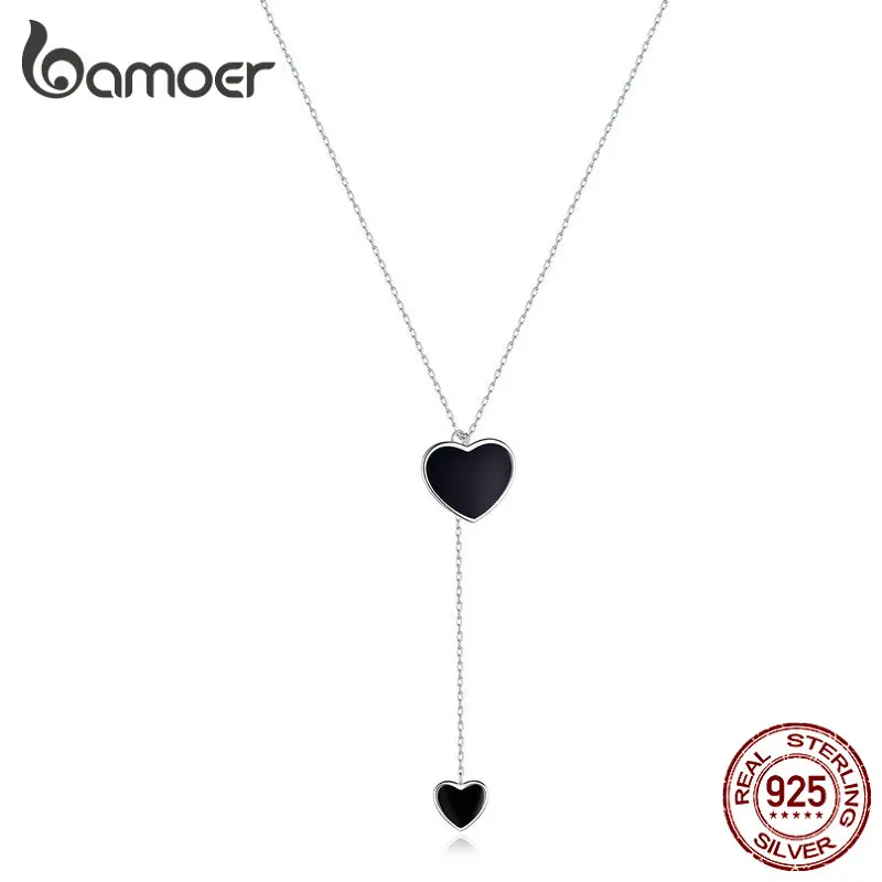 Bamoer 925 Sterling Silver Double Black Heart Pendant Necklace for Women Simple Black Enamel Y-shape Chain Necklace BSN095
Bamoer 925 Sterling Silver Double Black Heart Pendant Necklace for Women Simple Black Enamel Y-shape Chain Necklace BSN095