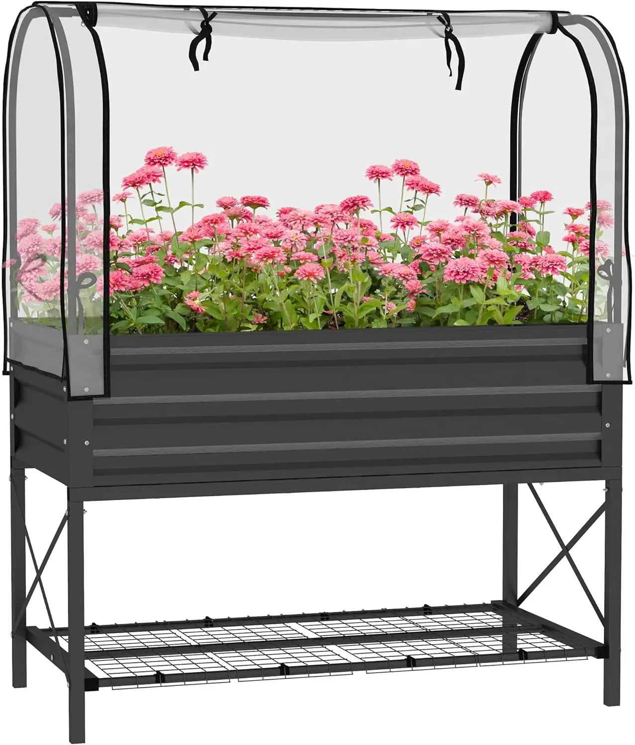 Raised Garden Bed with Cover and Storage Shelf, Rectangular Metal Elevated Planter Box with Legs and Bed Liner for Vegetables
Raised Garden Bed with Cover and Storage Shelf, Rectangular Metal Elevated Planter Box with Legs and Bed Liner for Vegetables