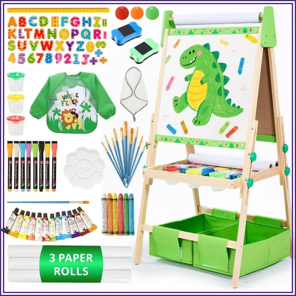 Adjustable Wooden Easel with Paper Roll, Magnetic Whiteboard & Chalkboard, Art Easel for Kids Ages 2-10, Green
Adjustable Wooden Easel with Paper Roll, Magnetic Whiteboard & Chalkboard, Art Easel for Kids Ages 2-10, Green