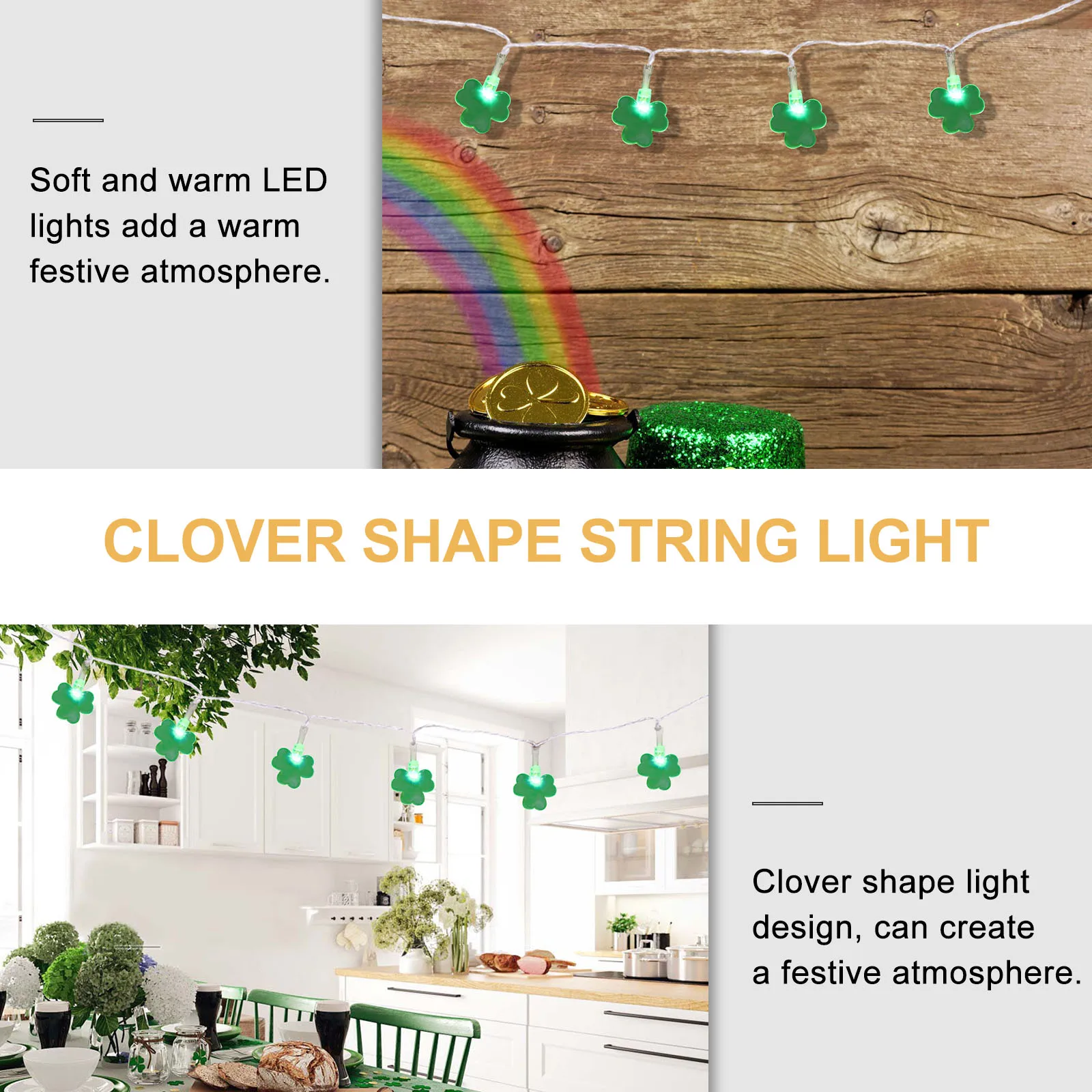 Набор из 1 комплекта праздничных светодиодных гирлянд с дизайном клевера для вечеринок, улицы и дома, для празднования Дня Святого Патрика, с теплым свечением
Набор из 1 комплекта праздничных светодиодных гирлянд с дизайном клевера для вечеринок, улицы и дома, для празднования Дня Святого Патрика, с теплым свечением