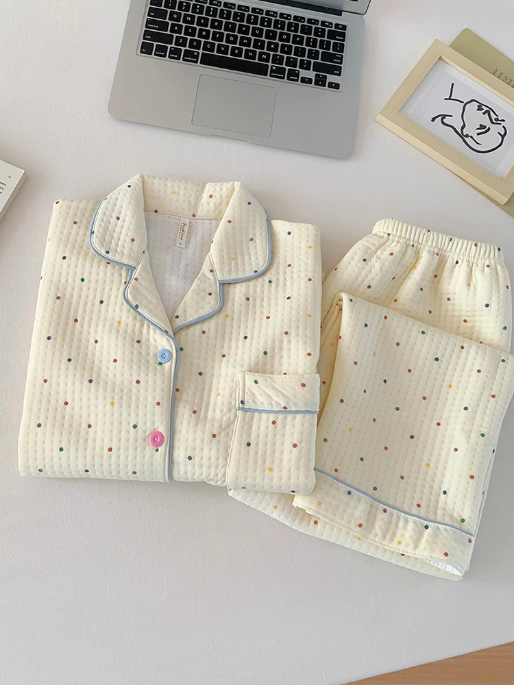 Thiened Long Sve Air Layer Spwear Women's Home Clothes Set Sweet Polka Dot Cotton Home Leisure Autumn Winter
Thiened Long Sve Air Layer Spwear Women's Home Clothes Set Sweet Polka Dot Cotton Home Leisure Autumn Winter