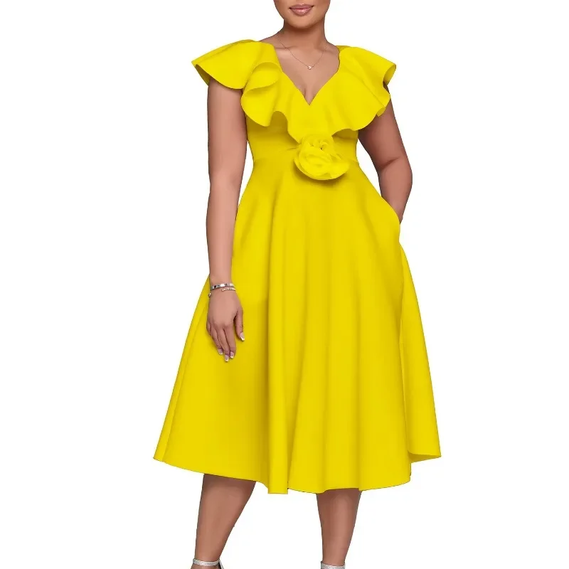 Women Party V-Neck Ruffle Dresses Evening A Line 3D Flower Elegant 2025 New Banquet Bridesmaid Special Occasion Birthday Wedding
Women Party V-Neck Ruffle Dresses Evening A Line 3D Flower Elegant 2025 New Banquet Bridesmaid Special Occasion Birthday Wedding