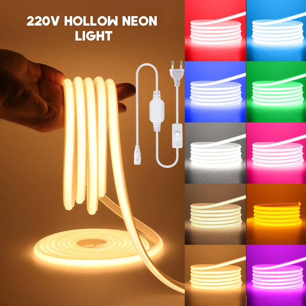 220V Switch COB LED Neon Strip Light 288LED AC EU Power Plug Kit White Pink Red 10 Color Waterproof Flex Tape Home Kitchen Decor
220V Switch COB LED Neon Strip Light 288LED AC EU Power Plug Kit White Pink Red 10 Color Waterproof Flex Tape Home Kitchen Decor
