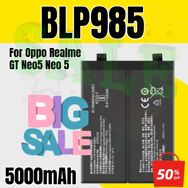 5000mAh BLP985 Battery For Oppo Realme GT Neo5 Neo 5 Mobile Phone Batteries
5000mAh BLP985 Battery For Oppo Realme GT Neo5 Neo 5 Mobile Phone Batteries