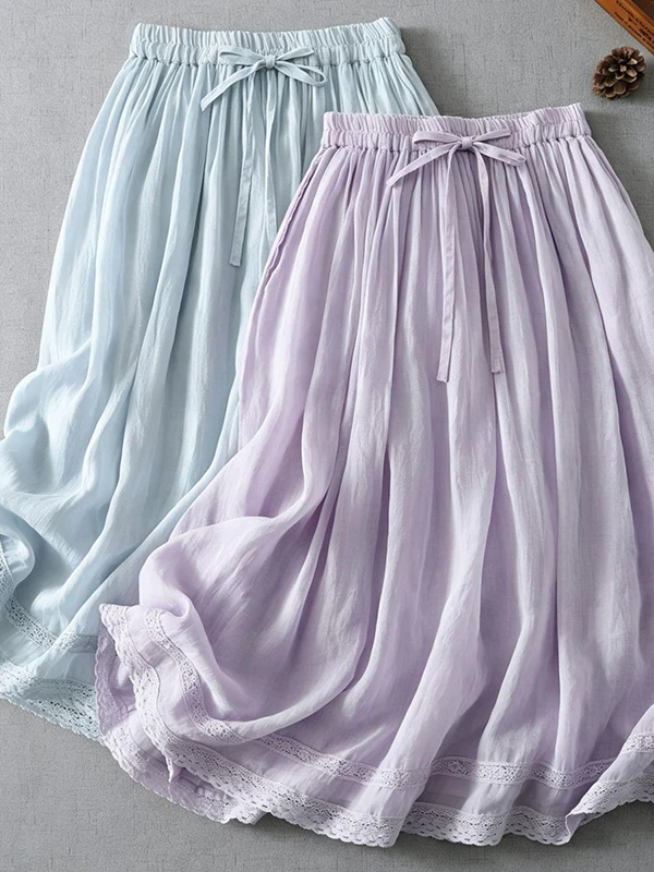 Sweet Lace Trim Half Skirt Elastic Waist Belted Long A-Line Skirts for plus Size Women Artistic Versatile Casual Cotton Blend
Sweet Lace Trim Half Skirt Elastic Waist Belted Long A-Line Skirts for plus Size Women Artistic Versatile Casual Cotton Blend