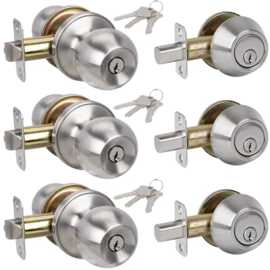 3 Pack Entry Door Knob and Single Cylinder Deadbolt Lock Set, Exterior Door Lock Set, Keyed Alike Entry Door Locksets with Dead
3 Pack Entry Door Knob and Single Cylinder Deadbolt Lock Set, Exterior Door Lock Set, Keyed Alike Entry Door Locksets with Dead