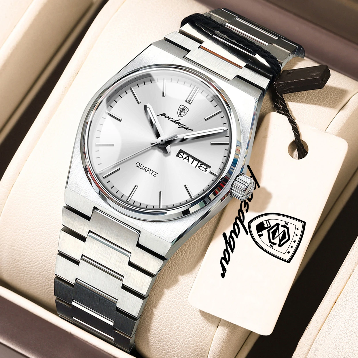 Элегантные женские часы POEDAGAR, водонепроницаемые, с подсветкой, указателем даты и дня недели, из нержавеющей стали, кварцевые наручные часы для женщин.
Элегантные женские часы POEDAGAR, водонепроницаемые, с подсветкой, указателем даты и дня недели, из нержавеющей стали, кварцевые наручные часы для женщин.