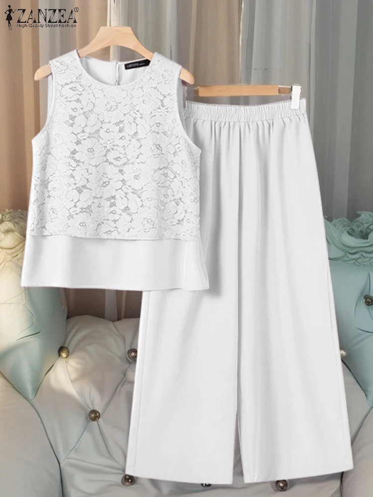 ZANZEA Korean Style Solid Matching Sets Women 2PCS Pant Sets Fashion Solid Sleeveless Lace Tank Suit Casual Loose Long Pant Suit
ZANZEA Korean Style Solid Matching Sets Women 2PCS Pant Sets Fashion Solid Sleeveless Lace Tank Suit Casual Loose Long Pant Suit
