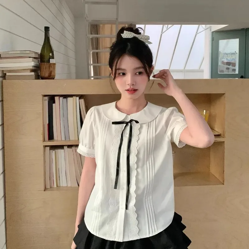Women's Sweet Lace Peter Pan Collar Blouse Short Sleeve Japanese Style White Shirt
Women's Sweet Lace Peter Pan Collar Blouse Short Sleeve Japanese Style White Shirt