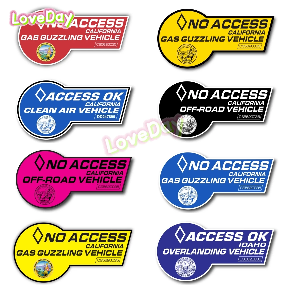 No Access Clean Air Vehicle Gas Guzzler V8 Off Road California Colorful Vinyl Decal Sticker
No Access Clean Air Vehicle Gas Guzzler V8 Off Road California Colorful Vinyl Decal Sticker