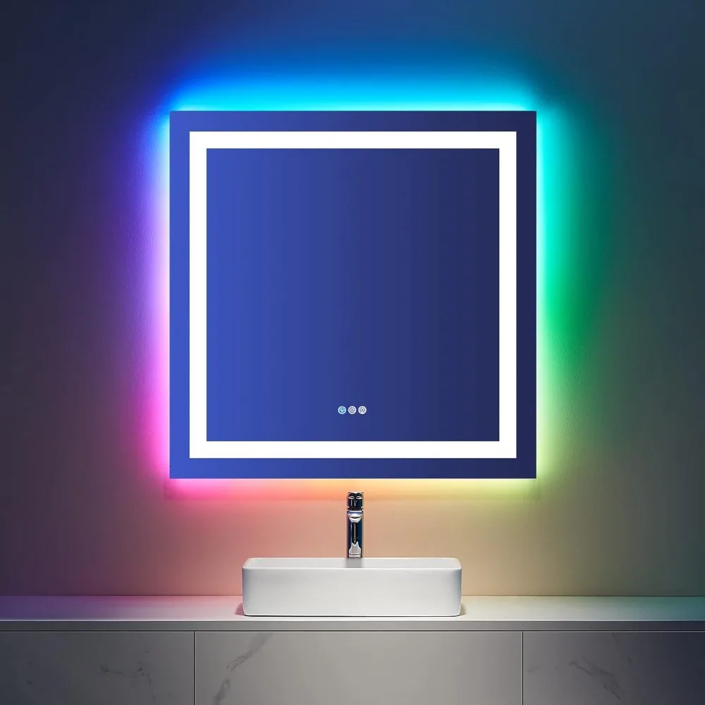 36"X36" LED Bathroom Mirror with Lights, Anti-Fog, Dimmable, RGB Backlit + Front Lighted, Bathroom for Wall, Memory Function
36"X36" LED Bathroom Mirror with Lights, Anti-Fog, Dimmable, RGB Backlit + Front Lighted, Bathroom for Wall, Memory Function