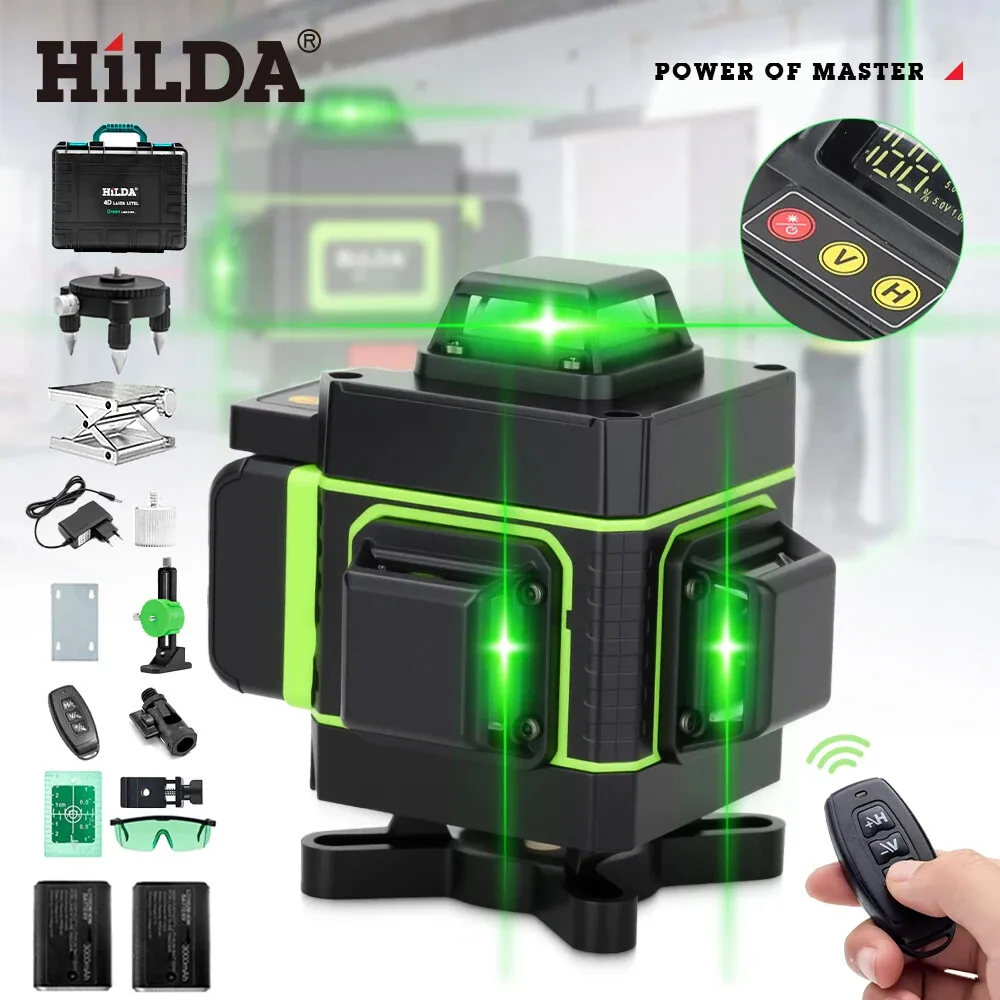 Hilda Laser Level 16 Lines 4D Self-Leveling 360 Horizontal And Vertical Cross Super Powerful Green Laser Beam Line
Hilda Laser Level 16 Lines 4D Self-Leveling 360 Horizontal And Vertical Cross Super Powerful Green Laser Beam Line